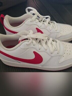 Nike Kids White Sneakers with Red Swoosh